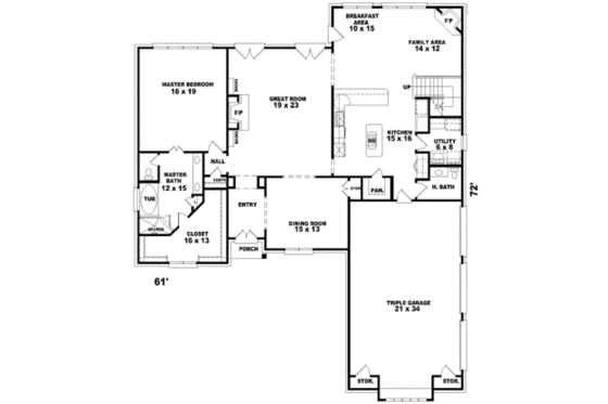 Floor Plan - Main Floor for European House Plan #81-1183 - 4 bed, 2.5 bath