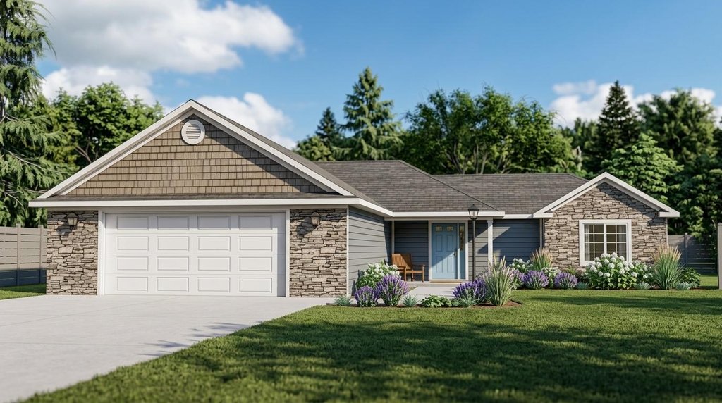 Exterior - Front Elevation 2 for Ranch House Plan #1064-21 - 3 bed, 2.5 bath