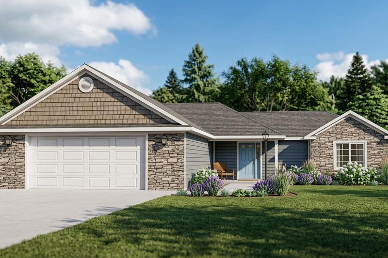 Exterior - Front Elevation 2 for Ranch House Plan #1064-21 - 3 bed, 2.5 bath