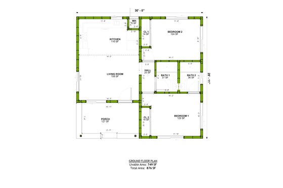 Floor Plan - Main Floor for Adobe / Southwestern House Plan #1106-155 - 2 bed, 2 bath