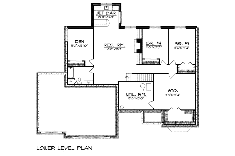 Home Plan - Floor Plan - Lower Floor for Traditional House Plan #70-366 - 2 bed, 2 bath