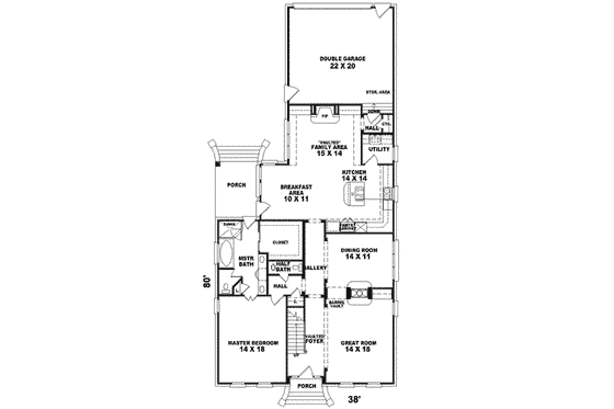 Floor Plan - Main Floor for Colonial House Plan #81-552 - 3 bed, 2.5 bath