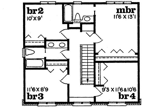 Colonial Floor Plan - Upper Floor Plan #47-130