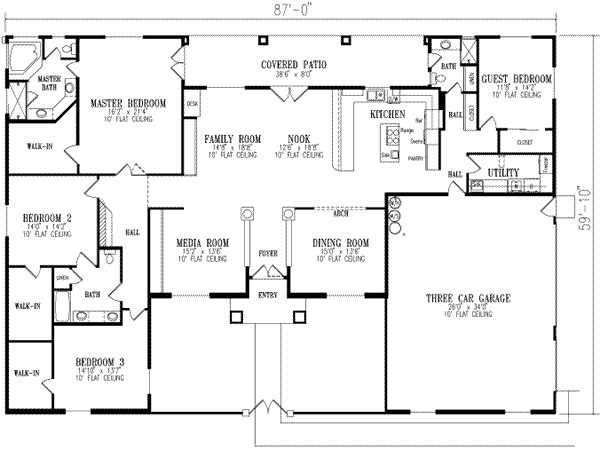 Adobe / Southwestern Floor Plan - Main Floor Plan #1-807