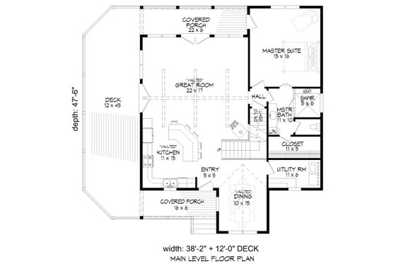 Floor Plan - Main Floor for Cabin House Plan #932-344 - 3 bed, 2 bath