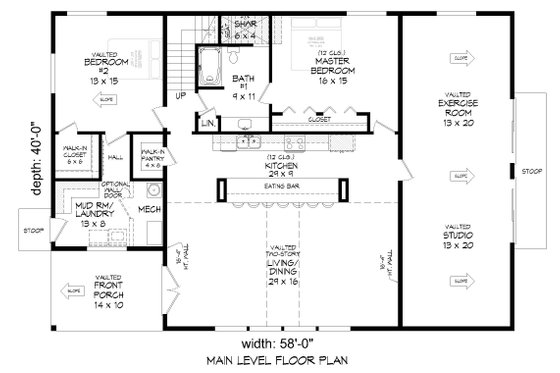 Floor Plan - Main Floor for Barndominium House Plan #932-521 - 2 bed, 2 bath