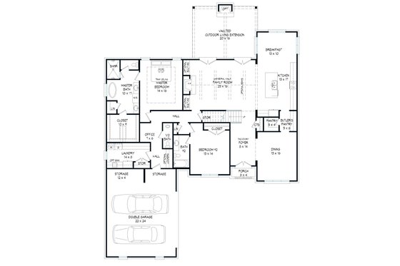 Floor Plan - Main Floor for Southern House Plan #932-340 - 5 bed, 3.5 bath