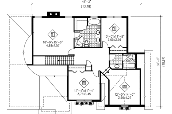 Floor Plan - Upper Floor for Traditional House Plan #25-248 - 3 bed, 2.5 bath