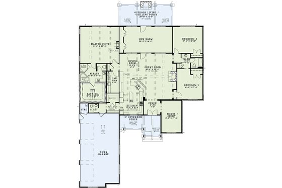 Floor Plan - Main Floor for Craftsman House Plan #17-2487 - 3 bed, 2.5 bath