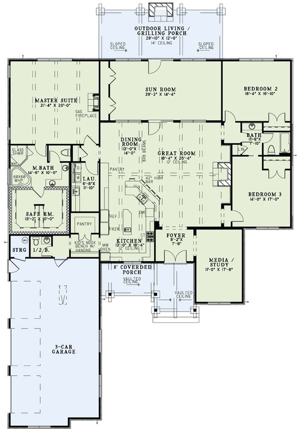 Architectural House Design - Craftsman Floor Plan - Main Floor Plan #17-2487