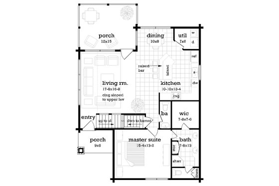 Floor Plan - Main Floor for Log House Plan #45-602 - 3 bed, 2.5 bath