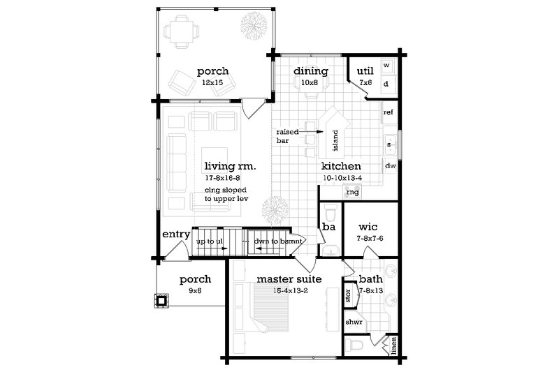 Architectural House Design - Floor Plan - Main Floor for Log House Plan #45-602 - 3 bed, 2.5 bath