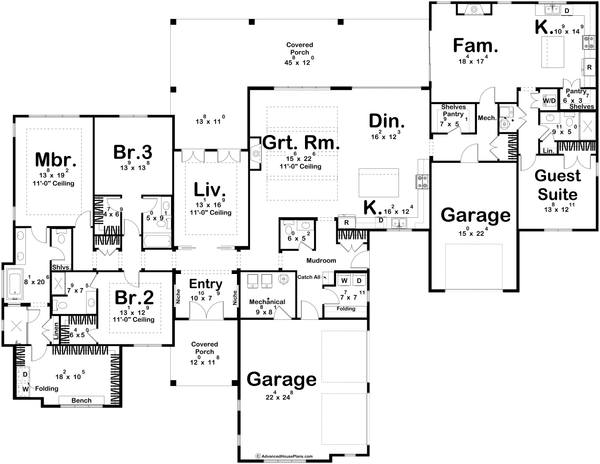 Dream House Plan - Floor Plan - Main Floor for Farmhouse House Plan #455-770 - 4 bed, 4.5 bath