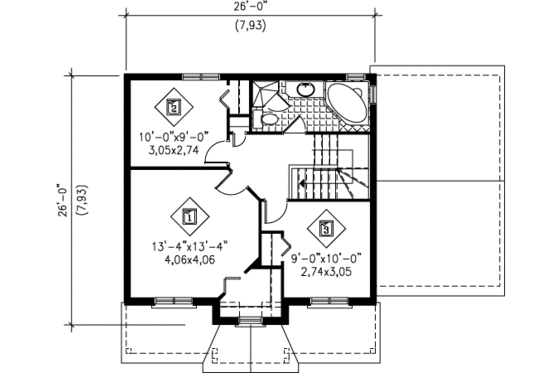 Floor Plan - Upper Floor for European House Plan #25-4143 - 3 bed, 1.5 bath