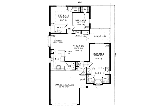 Floor Plan - Main Floor for Traditional House Plan #42-162 - 3 bed, 2 bath