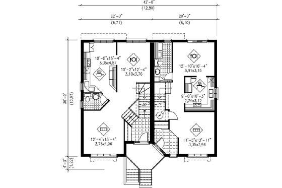 Floor Plan - Main Floor for European House Plan #25-386 - 3 bed, 1.5 bath