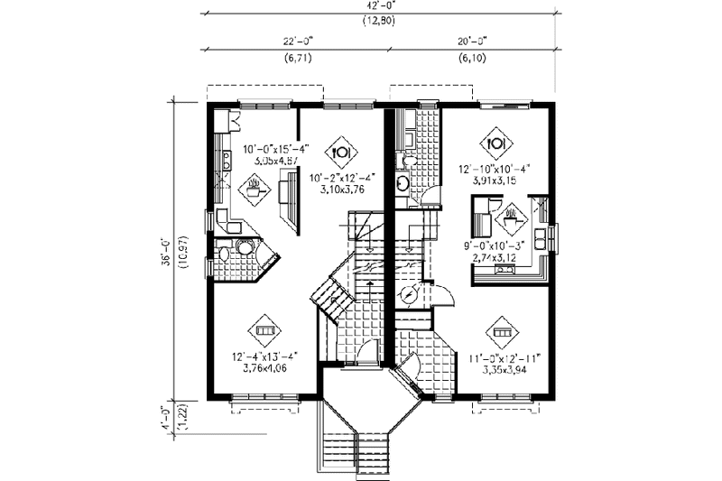 Dream House Plan - Floor Plan - Main Floor for European House Plan #25-386 - 3 bed, 1.5 bath