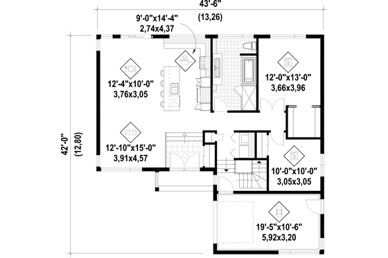 Floor Plan - Main Floor for Contemporary House Plan #25-4662 - 2 bed, 1 bath