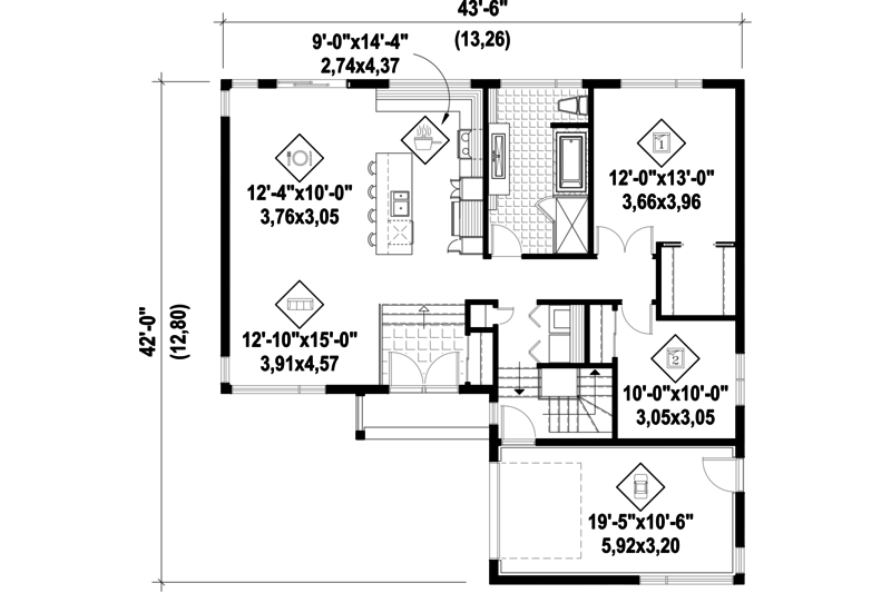 Dream House Plan - Floor Plan - Main Floor for Contemporary House Plan #25-4662 - 2 bed, 1 bath