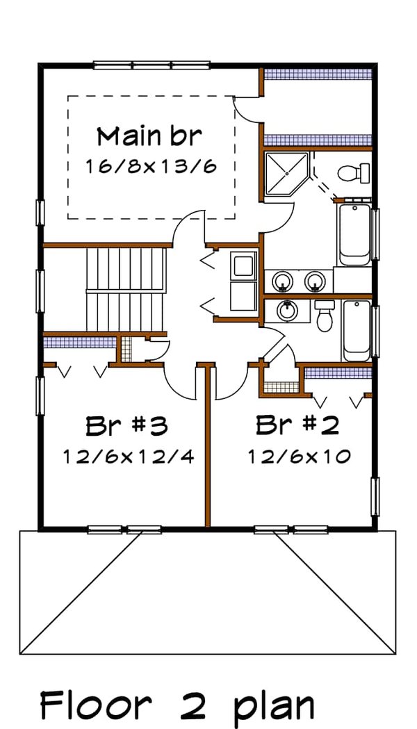 Floor Plan - Upper Floor for Craftsman House Plan #79-266 - 3 bed, 2.5 bath