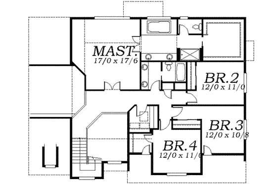 Floor Plan - Upper Floor for Colonial House Plan #130-132 - 4 bed, 2.5 bath