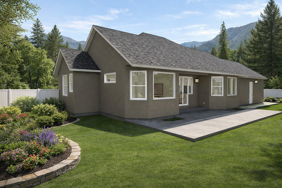 Exterior - Rear Elevation for European House Plan #1060-468 - 2 bed, 2 bath