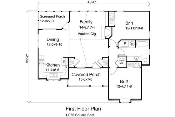 Floor Plan - Main Floor for Cottage House Plan #22-120 - 2 bed, 1 bath