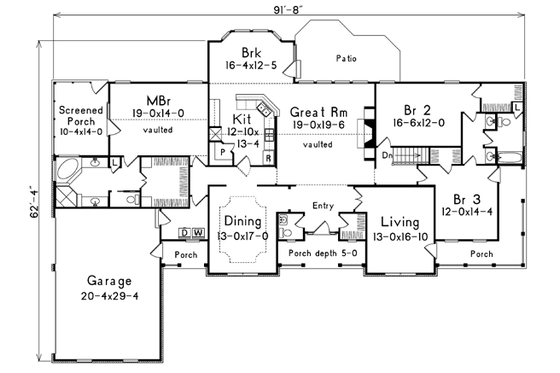 Floor Plan - Main Floor for European House Plan #57-179 - 3 bed, 2.5 bath