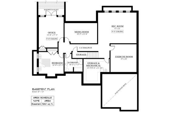 Floor Plan - Lower Floor for Craftsman House Plan #1101-4 - 3 bed, 3.5 bath