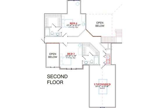 Floor Plan - Upper Floor for Traditional House Plan #63-132 - 4 bed, 4 bath
