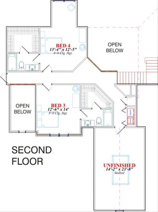 House Blueprint - Traditional Floor Plan - Upper Floor Plan #63-132