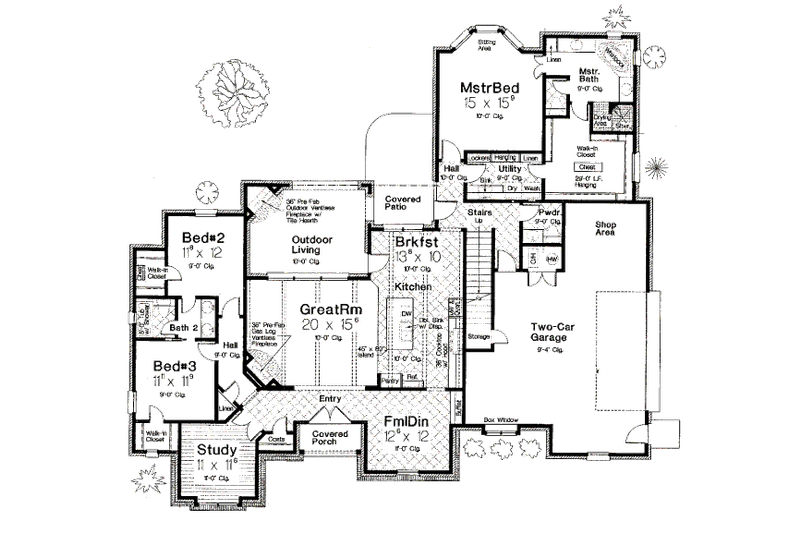 House Design - Floor Plan - Main Floor for European House Plan #310-673 - 3 bed, 2.5 bath