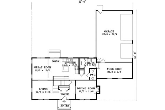Floor Plan - Main Floor for Colonial House Plan #1-1040 - 4 bed, 2.5 bath