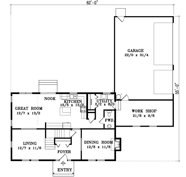 Architectural House Design - Colonial Floor Plan - Main Floor Plan #1-1040
