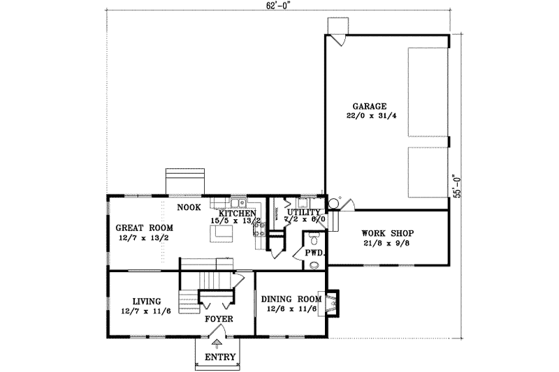 Dream House Plan - Floor Plan - Main Floor for Colonial House Plan #1-1040 - 4 bed, 2.5 bath
