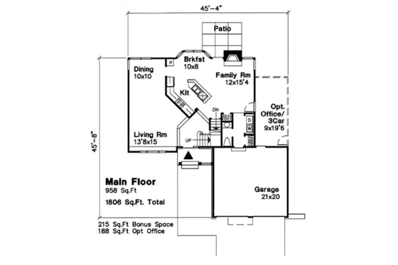 Floor Plan - Main Floor for Traditional House Plan #50-190 - 3 bed, 2.5 bath