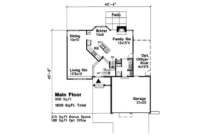 House Blueprint - Floor Plan - Main Floor for Traditional House Plan #50-190 - 3 bed, 2.5 bath