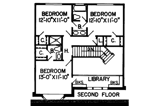 Floor Plan - Upper Floor for European House Plan #312-492 - 4 bed, 3.5 bath