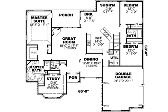 Floor Plan - Main Floor for European House Plan #34-203 - 3 bed, 2.5 bath