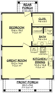 Floor Plan - Main Floor for Farmhouse House Plan #430-257 - 1 bed, 1 bath