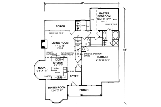 Floor Plan - Main Floor for Traditional House Plan #20-330 - 3 bed, 2.5 bath