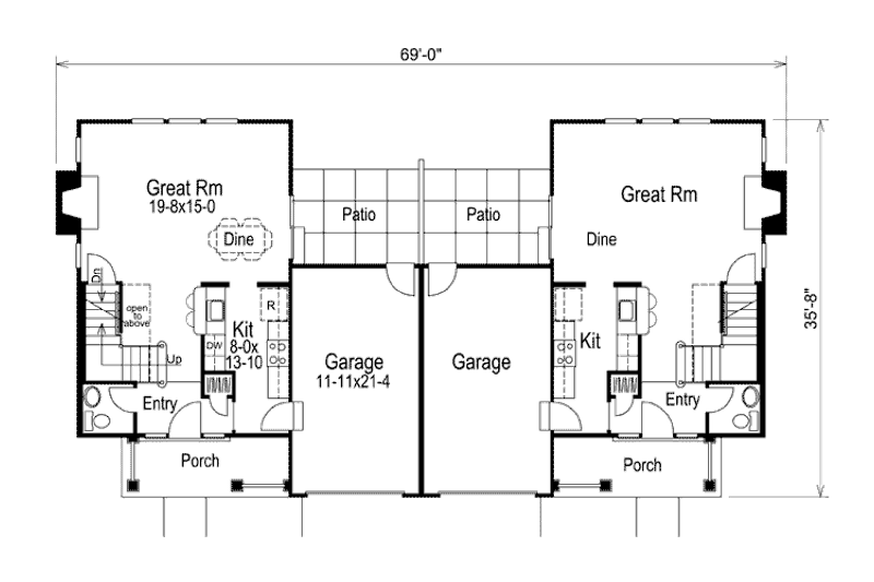 House Blueprint - Floor Plan - Main Floor for Traditional House Plan #57-571 - 2 bed, 1.5 bath