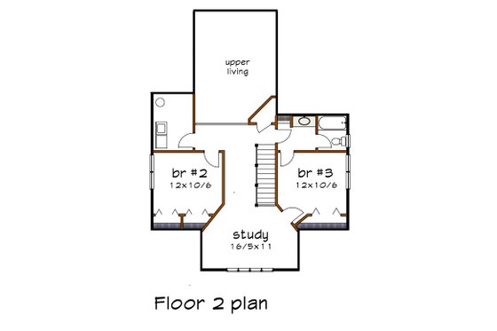 Floor Plan - Upper Floor for Bungalow House Plan #79-356 - 3 bed, 2.5 bath
