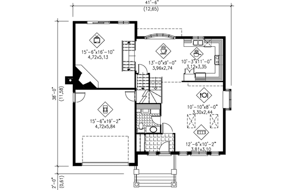Floor Plan - Main Floor for Traditional House Plan #25-2251 - 3 bed, 1.5 bath