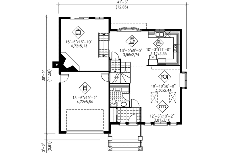 House Blueprint - Floor Plan - Main Floor for Traditional House Plan #25-2251 - 3 bed, 1.5 bath