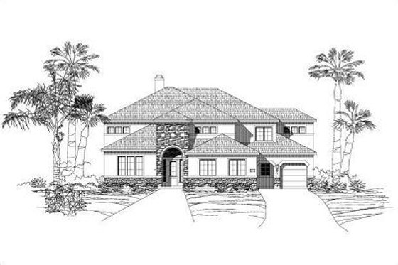Exterior - Front Elevation for European House Plan #411-519 - 5 bed, 4 bath