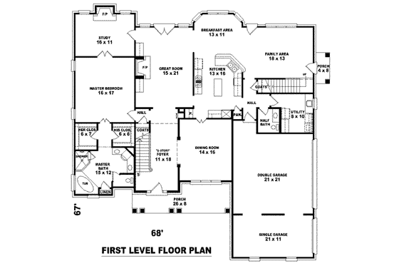 Floor Plan - Main Floor for European House Plan #81-1269 - 4 bed, 3.5 bath