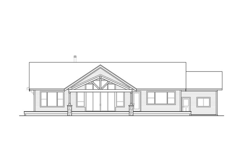 House Blueprint - Exterior - Rear Elevation for Ranch House Plan #124-1307 - 3 bed, 2.5 bath