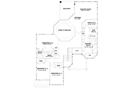 Floor Plan - Upper Floor for European House Plan #420-146 - 4 bed, 3.5 bath
