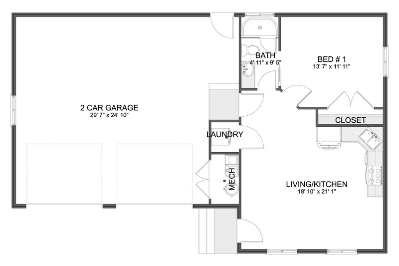 Dream House Plan - Floor Plan - Main Floor for Ranch House Plan #1060-330 - 1 bed, 1 bath